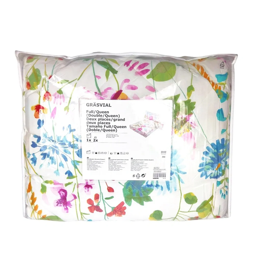 Ikea GRASVIAL Full/Queen Comforter Set Floral w/ 2 Shams 704.542.43🌸New🌸